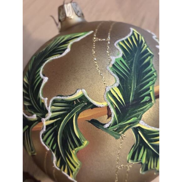 5- Green Gold hand crafted glass Xmas ornaments onion tear drop Glitter Leafs - Picture 4 of 14